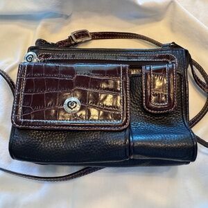Brighton Vintage Leather "Croc" embossed Organizer Crossbody